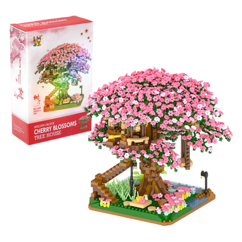 Casa de Árbol de Sakura 609, Bloques de Construcción de Micro Diamantes de Partículas Pequeñas, Juguete Educativo de Ensamblaje de Flores, Regalo para Niñas, Venta al por Mayor Transfronteriza