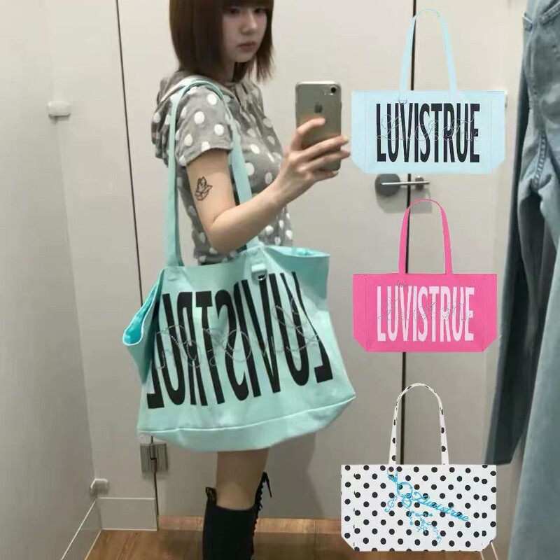 Korean Niche Brand Luv Is True 26Th Anniversary New Large-Capacity Letter Rhinestone Canvas Shoulder Underarm Tote Bag Korean Niche Brand Luv Is True 26Th Anniversary New Large-Capacity Letter Rhinestone Canvas Shoulder Underarm Tote Bag