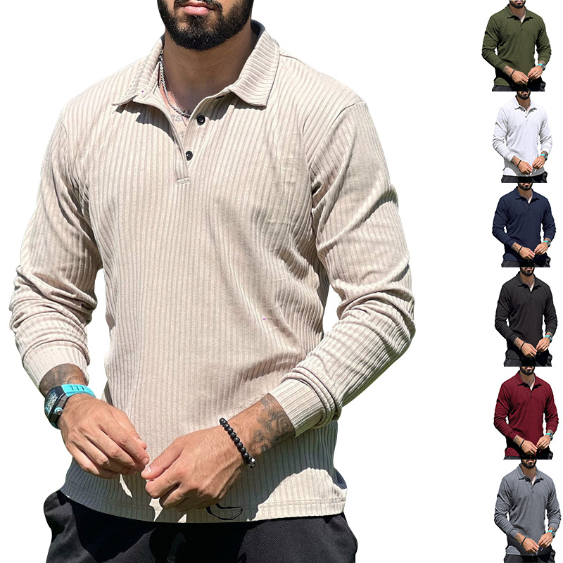 Camiseta de Manga Larga Otoño 2025 para Hombre, Estilo Europeo y Americano, Ajustada, Moderna, Holgada, Antiarrugas, con Cuello Polo, Informal