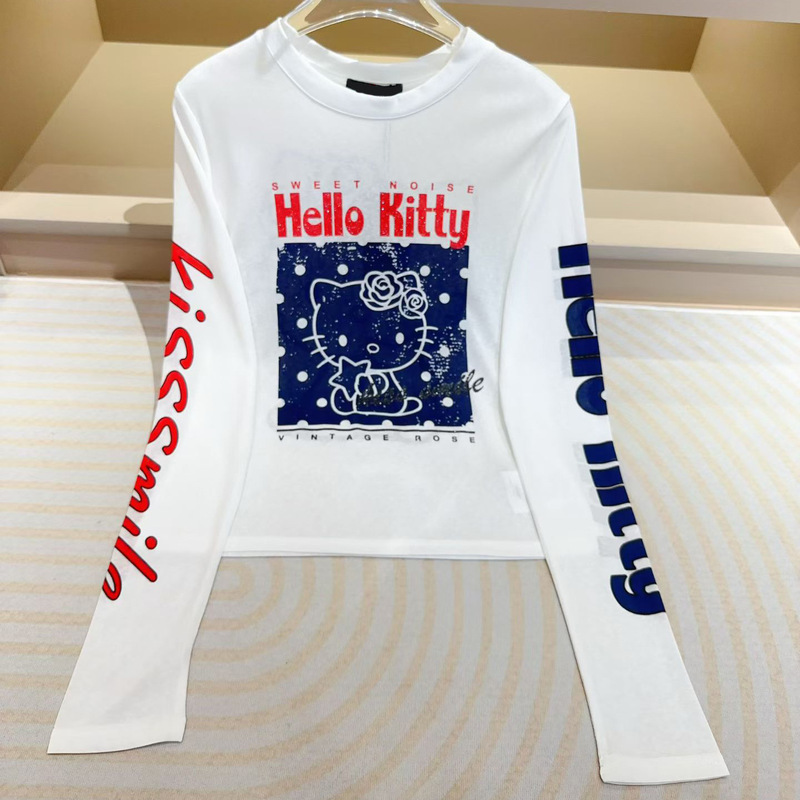 Korean-Style Sweet Girl Kt Cat Print Sun-Protective Long-Sleeve T-Shirt for Women, Summer Thin Slim-Fit Short Base Shirt Top Korean-Style Sweet Girl Kt Cat Print Sun-Protective Long-Sleeve T-Shirt for Women, Summer Thin Slim-Fit Short Base Shirt Top