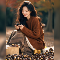 棕色慵懒麻花毛衣女2025新款春季糖炒栗子穿搭巴恩风复古上衣