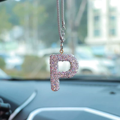 Letter bow clay car – Car hanging - p-letter-car-pendant-ab-color-transparent-diamond