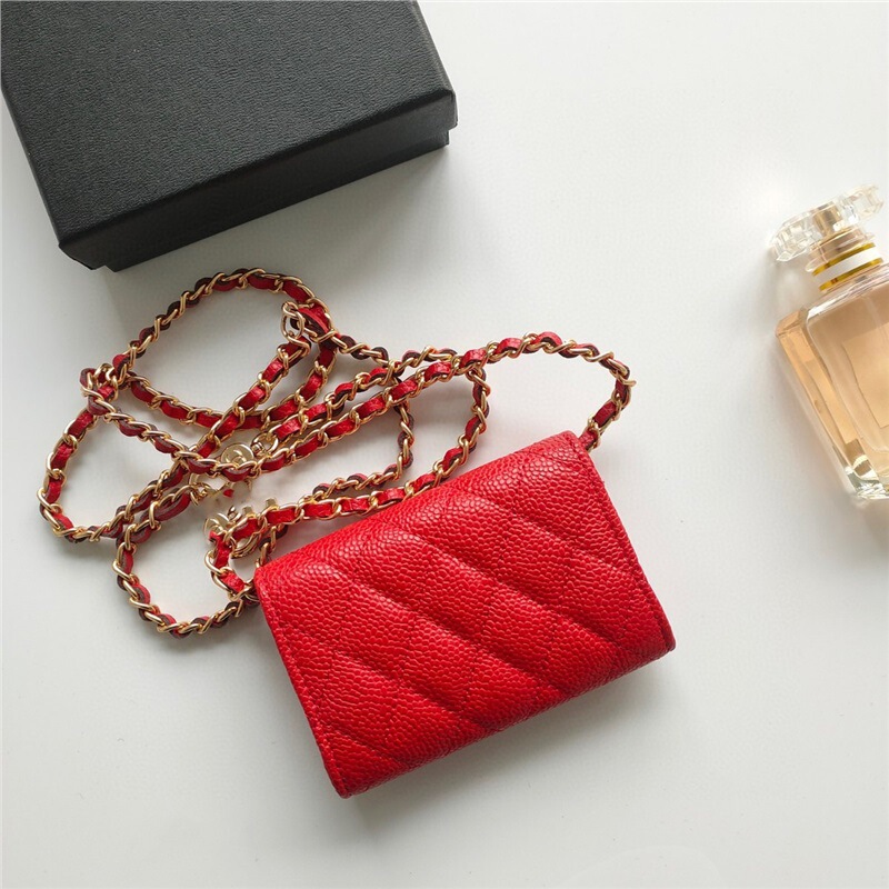 A8937 Sheepskin Mini Coin Purse Small Waist Bag Diamond Chain Crossbody Cute Fragrance Fashion Trendy Accessory Card Holder