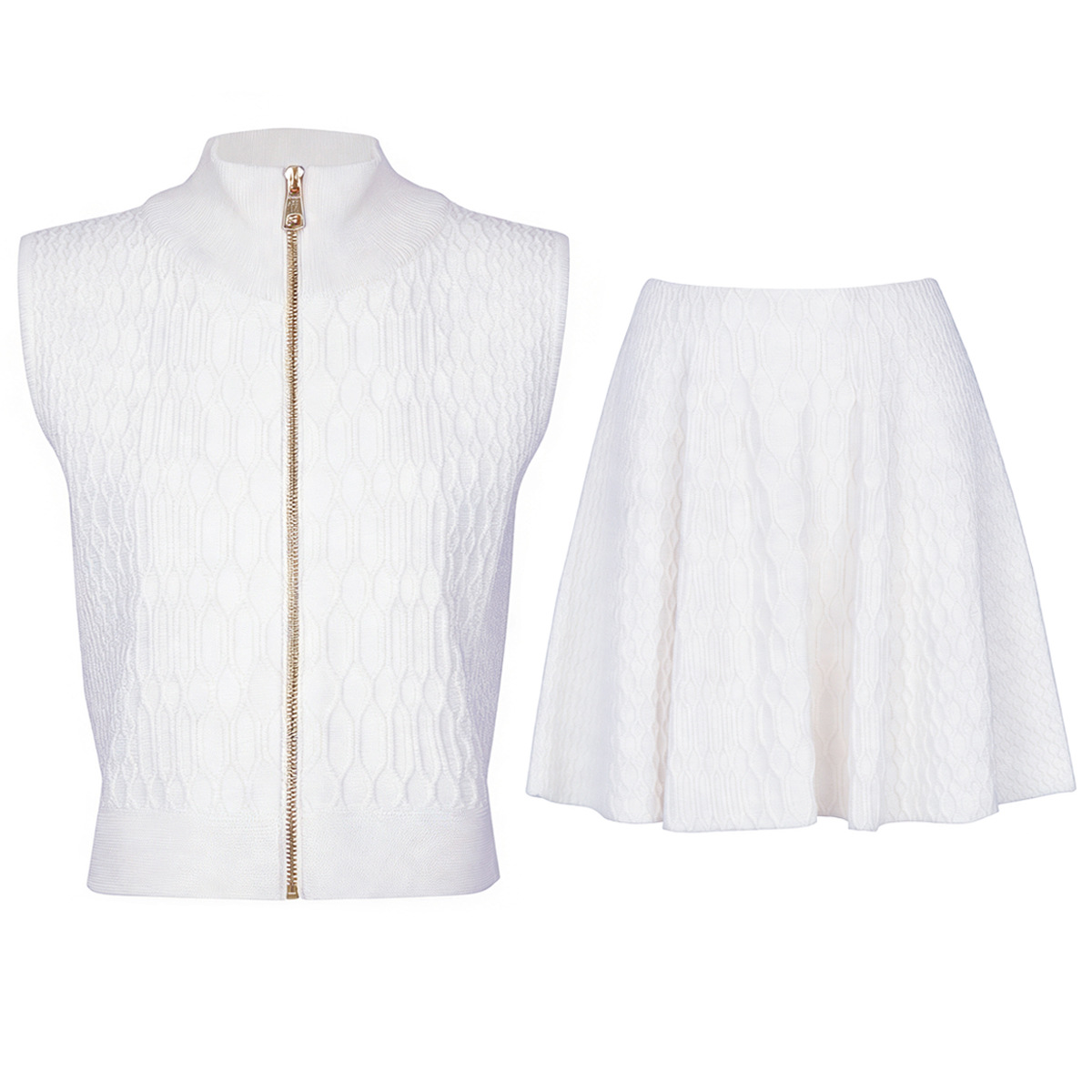 25270 Spot Quality Spring & Fall New Internet Celebrity Popular Sleeveless Knitted Top T-Shirt + A-Line Skirt Suit for Women