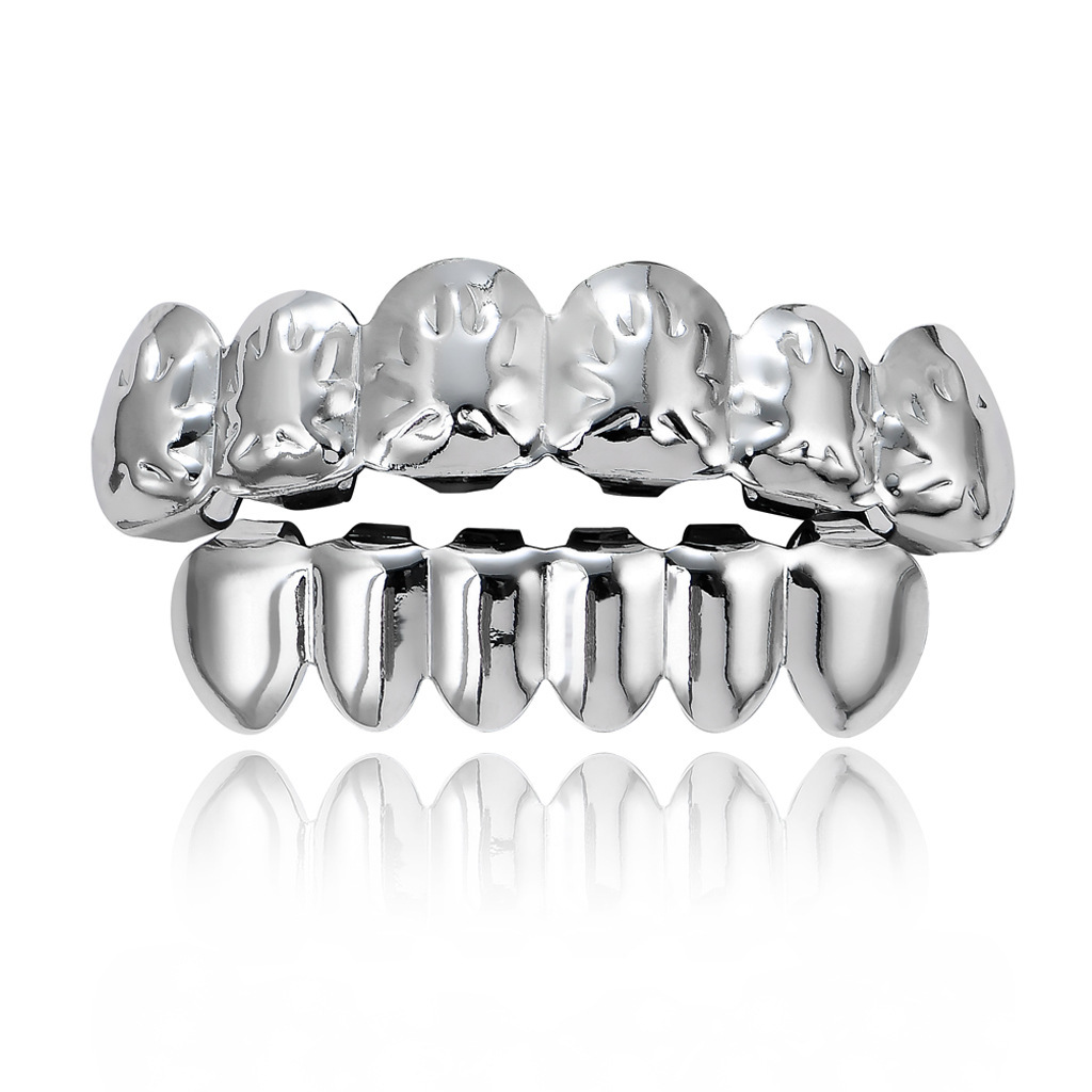 Europeo y americano nuevo hip hop personas real chapado en oro tirantes cóncavo-convexo Plaid textura hip hop tirantes grandes dientes de oro