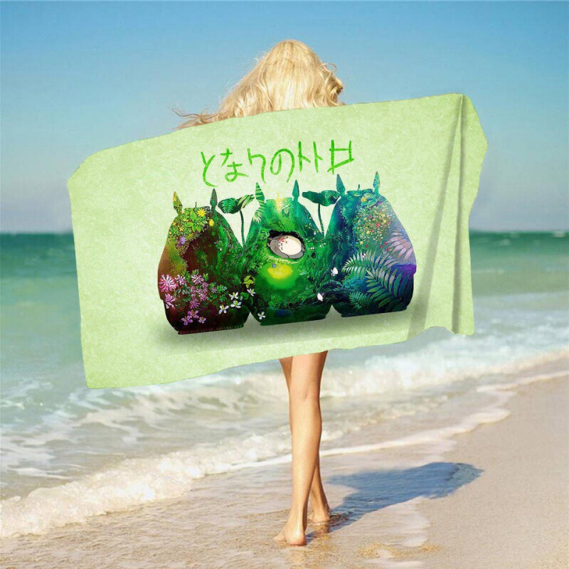 Factory Direct supply cartoon Totoro series digital printing rectangular bath towel beach non-stick sand