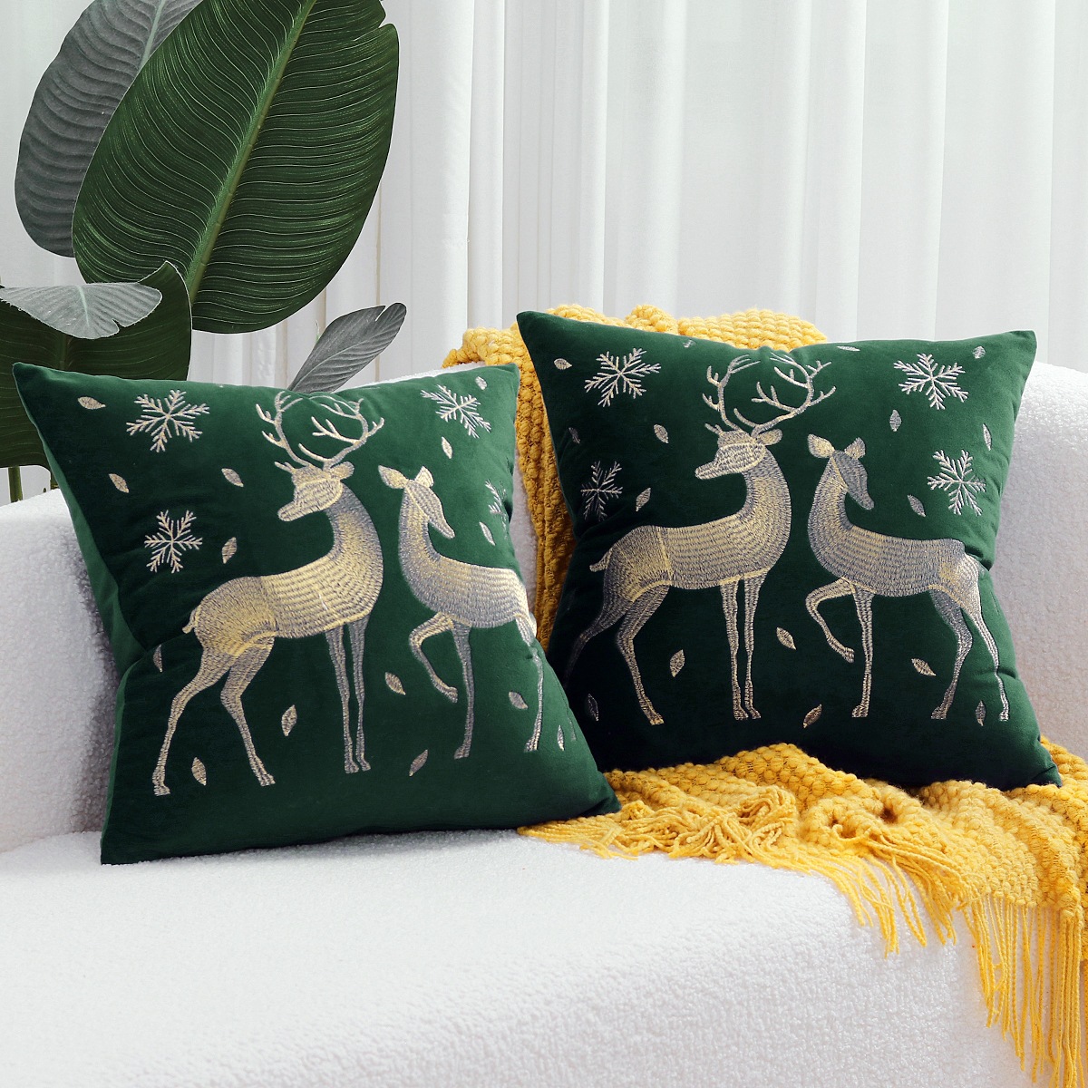 Ventas transfronterizas en caliente de alce árbol de Navidad estampado almohada cubierta de nieve de otoño y invierno bordado estilo de decoración de vacaciones atmósfera cojín cubierta