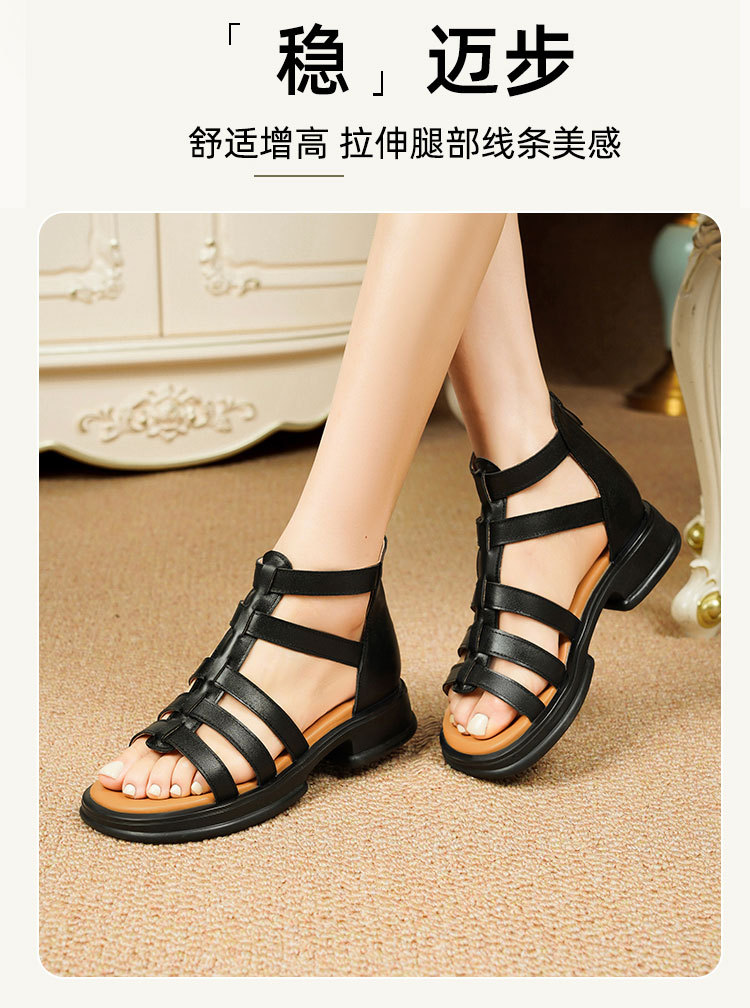 Sandal da thật quai chữ V đế dày mềm mại cho nữ — Màu đen chi tiết 12
