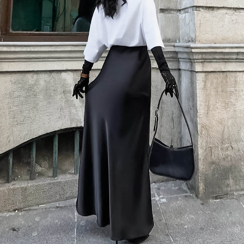 Women's Clothing 2024 acetate satin skirt female autumn new style drape slim A line long skirt high end women's clothing_voghion.com