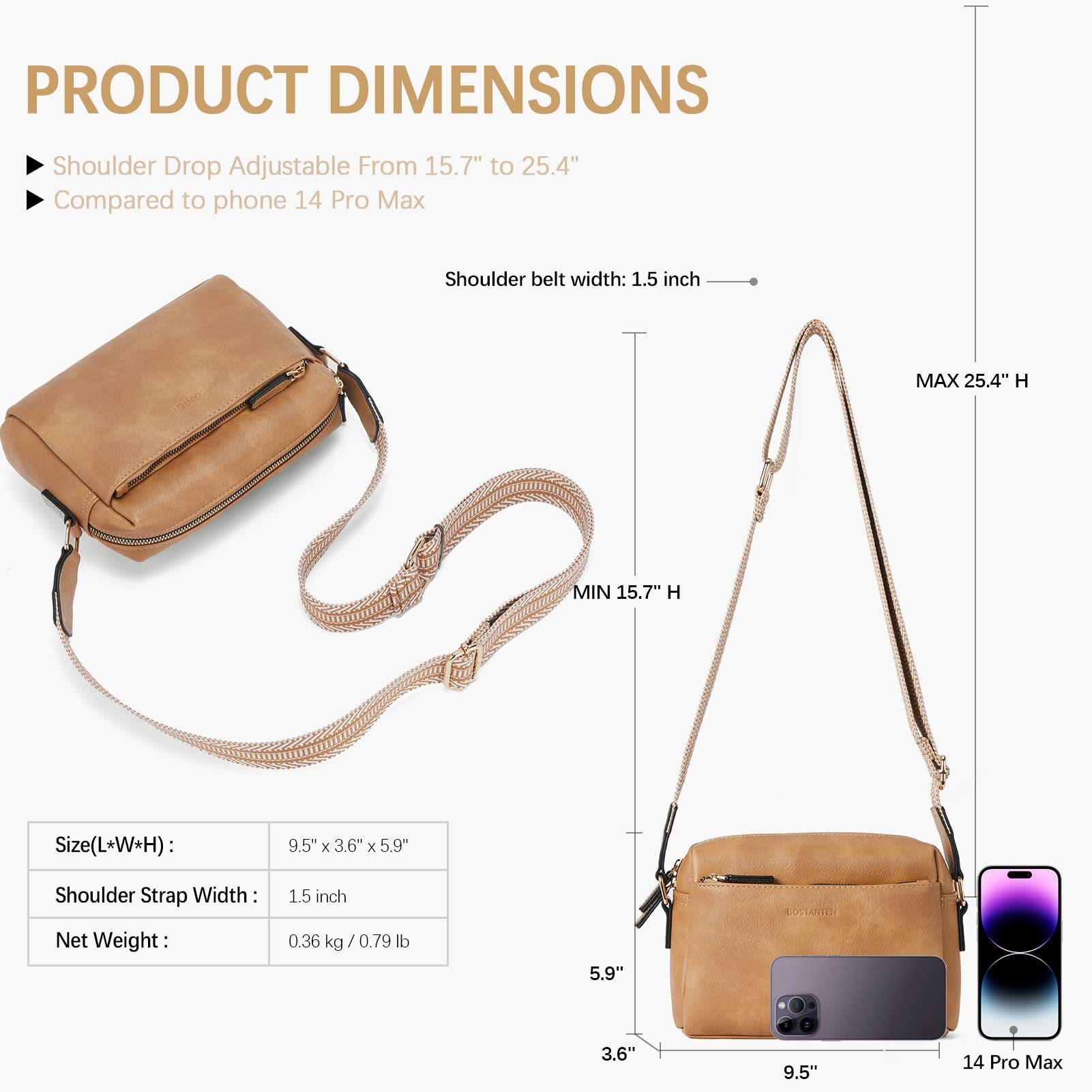 New women's small crossbody bag, three zippered mobile phone newspaper, leather small bag, colored shoulder strap single shoulder bag_voghion.com