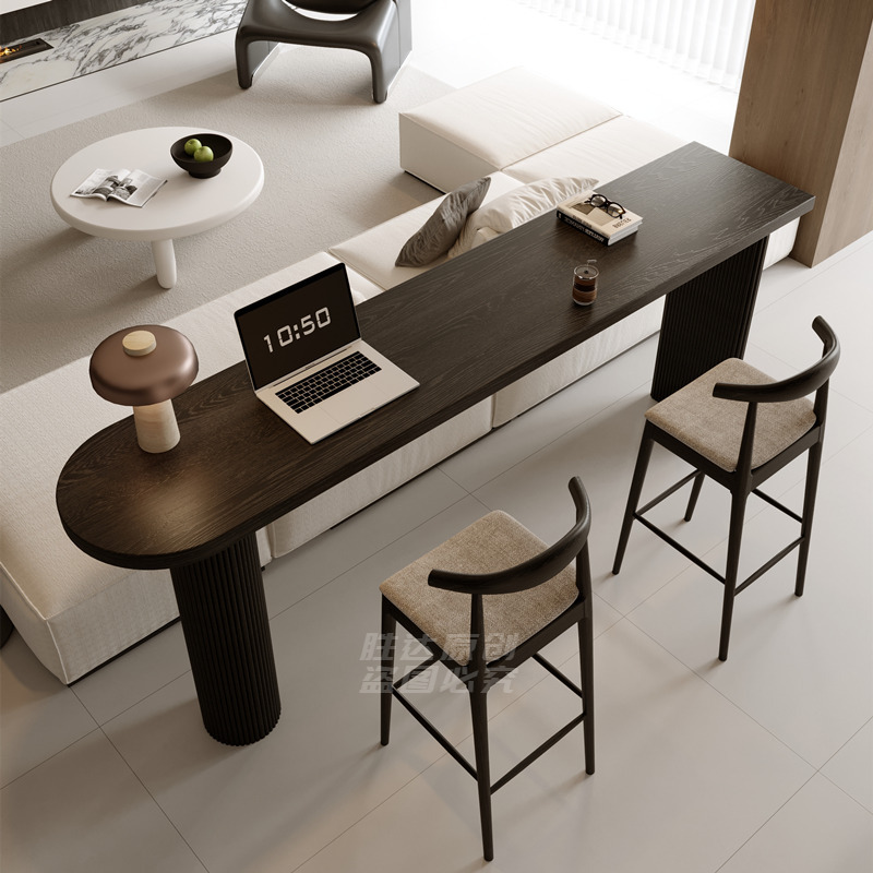 Ash Wood Tall Table Solid Wood Black Bar Table Home Living Room Partition Bar Light Luxury Wall-Mounted Elevated Long Table