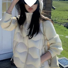 厂家网红同款羽绒服针织拼接90白鸭绒韩系减龄户外轻压胶女装