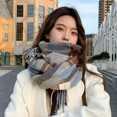 2025 秋と冬のスカーフ女性の冬のハイエンドスカーフ韓国スタイル厚く暖かい桐楼模造カシミヤチェック柄スカーフ