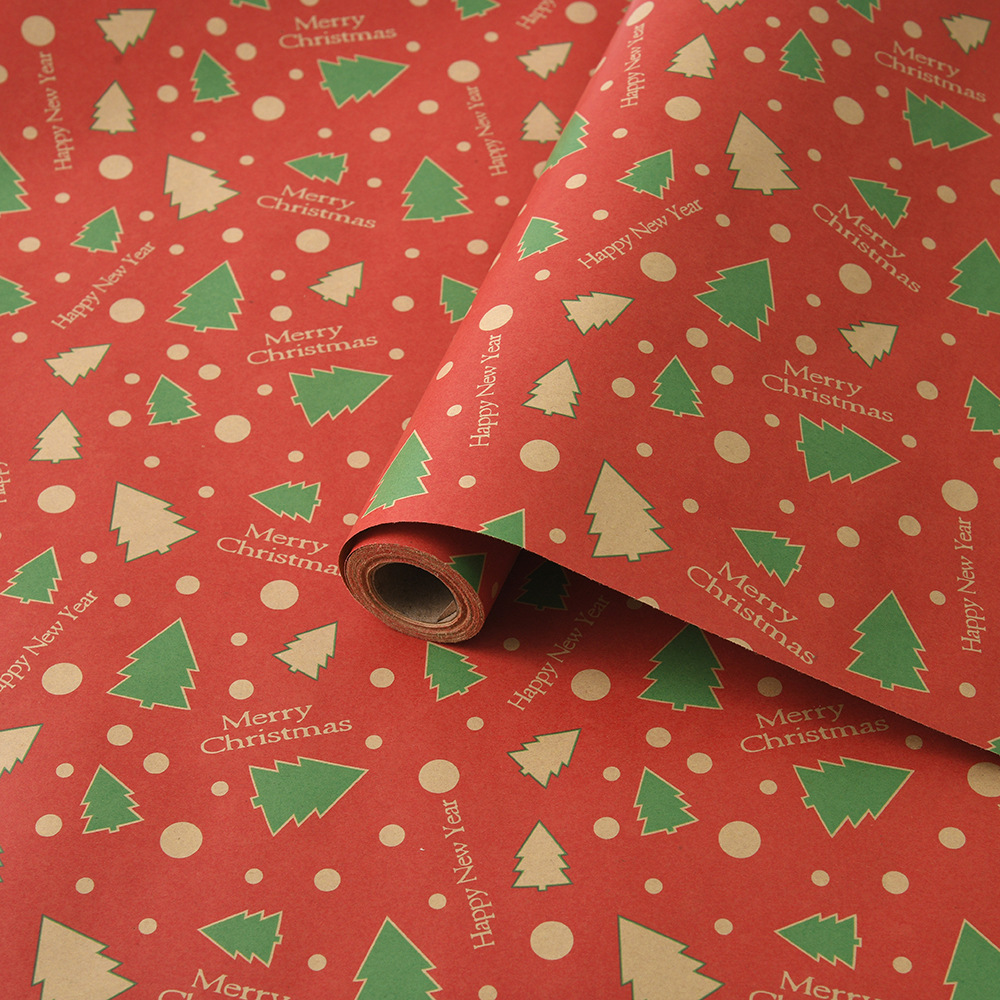 Venta caliente transfronteriza, rollo de gran tamaño, papel de regalo de Navidad, papel kraft retro, papel de regalo de Navidad, papel de regalo