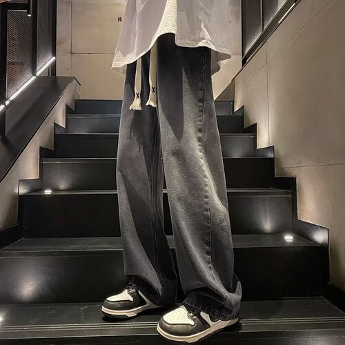 Men's Autumn/Winter Gradual Change Pants, Korean Style, Versatile Jeans, Loose Straight Leg Wide Leg Men's Pants, Spring/Summer Father's Pants