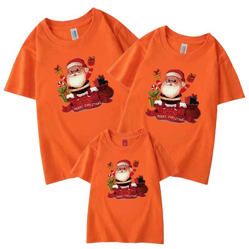 Nuevo tres madre-niño manga corta Camiseta Santa Claus regalo Ropa de padres e hijos de Navidad europea y americana de comercio electrónico transfronterizo