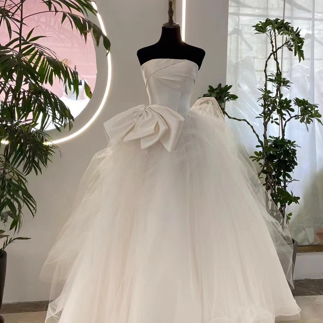 2026 nuevo vestido de novia simple gran arco temperamento delgado brigada de ventaja