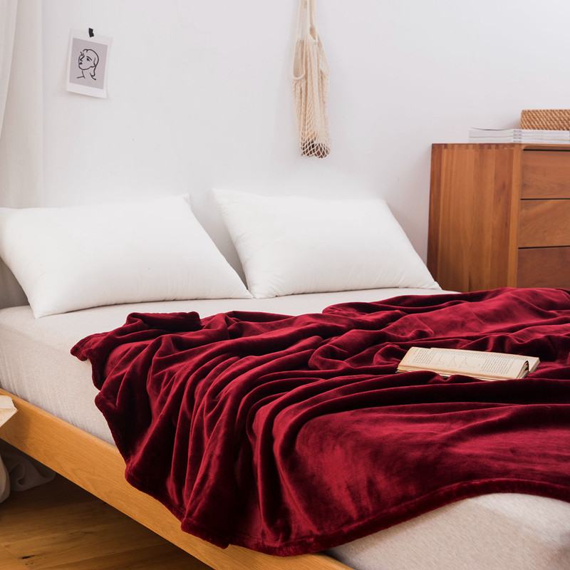 solid color thickened technology warm velvet blanket winter bed warm blanket double coral fleece flannel cover blanket_voghion.com