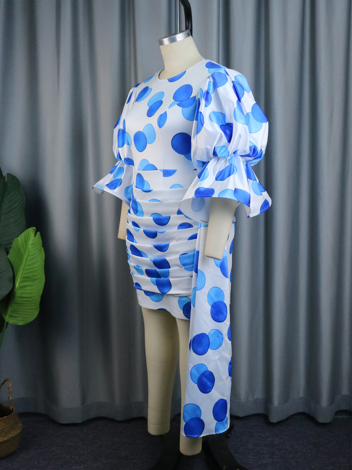 Casual Round Neck Flared Sleeves Dress Polka Dot Ribbon Pleated Hip Dresses 5 Casual Round Neck Flared Sleeves Dress Polka Dot Ribbon Pleated Hip Dresses