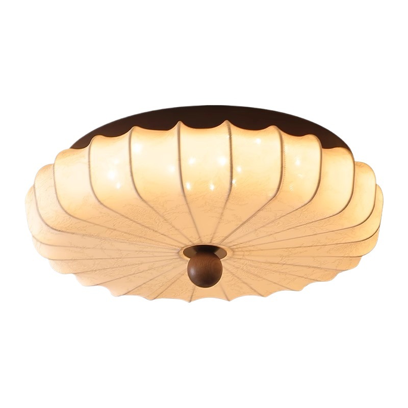 lámpara de dormitorio de madera sólida lámpara de techo estilo francés medieval retro lámpara de sala de estar estilo japonés redondo tela estudio lámpara de dormitorio principal