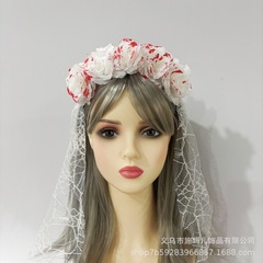 新しいメッシュブラッドローズヘッドバンドハロウィンレディドレスアップゴースト花嫁ヘッドバンドリボンゴーストフェスティバルヘッドバンドヘア
