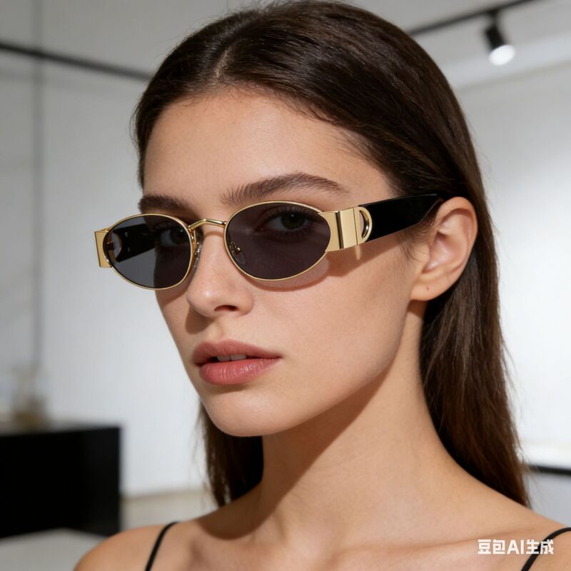 Metal Frame Oval Women's Sunglasses Outdoor Sun Protection Cross-Border Sunglasses Nike Skateboard Collaboration Sunglasses for Women with a High-End Feel