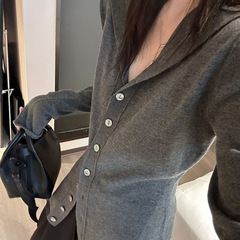 灰色针织开衫外套女秋冬毛衣内搭打底可外穿早秋韩系chic穿搭上衣