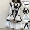 Black long -sleeved five -piece set+necklace+flowers+black socks+skirts