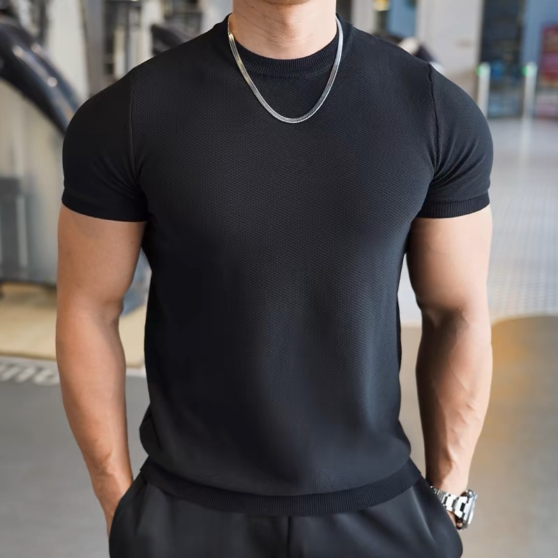 camiseta de mangas cortas para hombres hielo transpirable acondicionamiento físico muscular delgado comercio exterior transfronterizo al por mayor hielo enfriamiento
