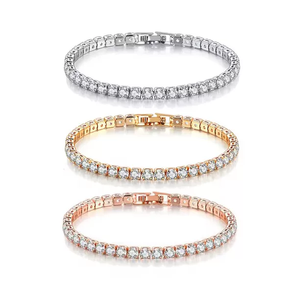 Aliexpress Hot-Selling Cross-Border Round 2.5mm 3mm 4mm Single-Row Full Diamond Fashion Tennis Chain Bracelet Wholesale