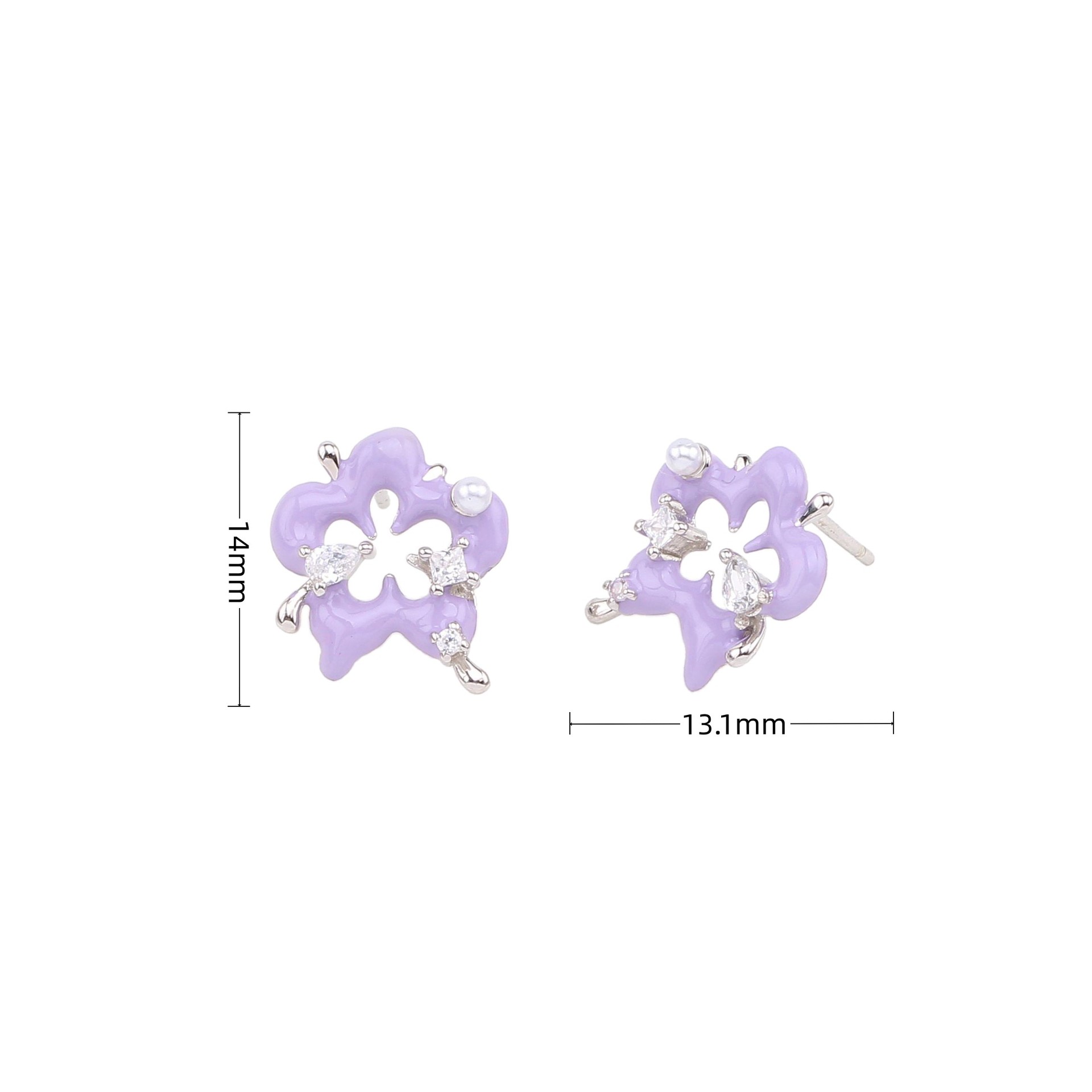 1 Pair Fairy Style Sweet Flower Enamel Plating Inlay Sterling Silver Zircon White Gold Plated Gold Plated Ear Studs display picture 2