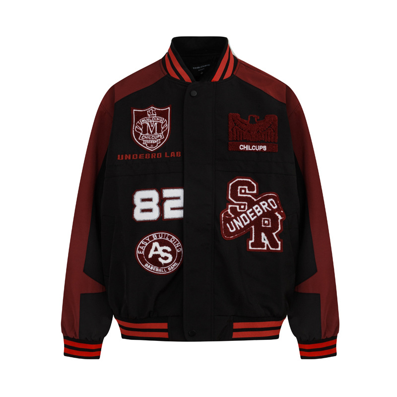 Abbigliamento maschile Gioventù Asciugamano ricamato con lettere Giacca larga ricamata Giacca casual Dopamine Colorblock da uomo e da donna Marchio di moda autunnale_voghion.com