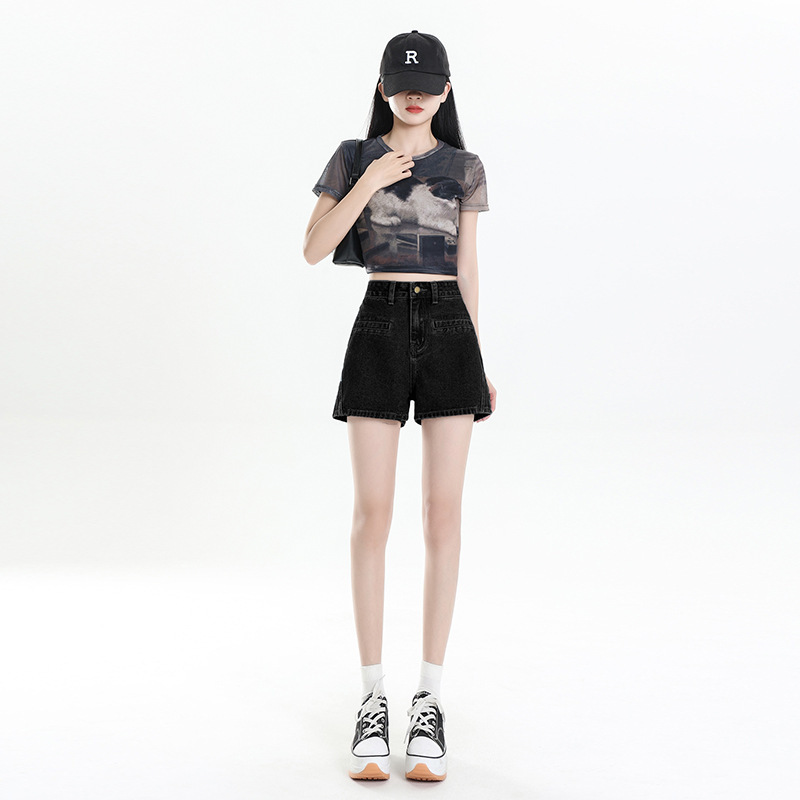女性用リボンデニムショートパンツ、2025年夏の新作、小柄な人向けのゆったりとしたワイドレッグホットパンツ|undefined