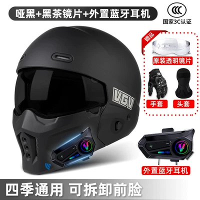 Motosiklet dəbilqələri – Men and Women, Winter Warm - s-scorpion-ii-yahei-black-tea-lenses-external-bluetooth-free-transparent-lenses-gloves-headgear