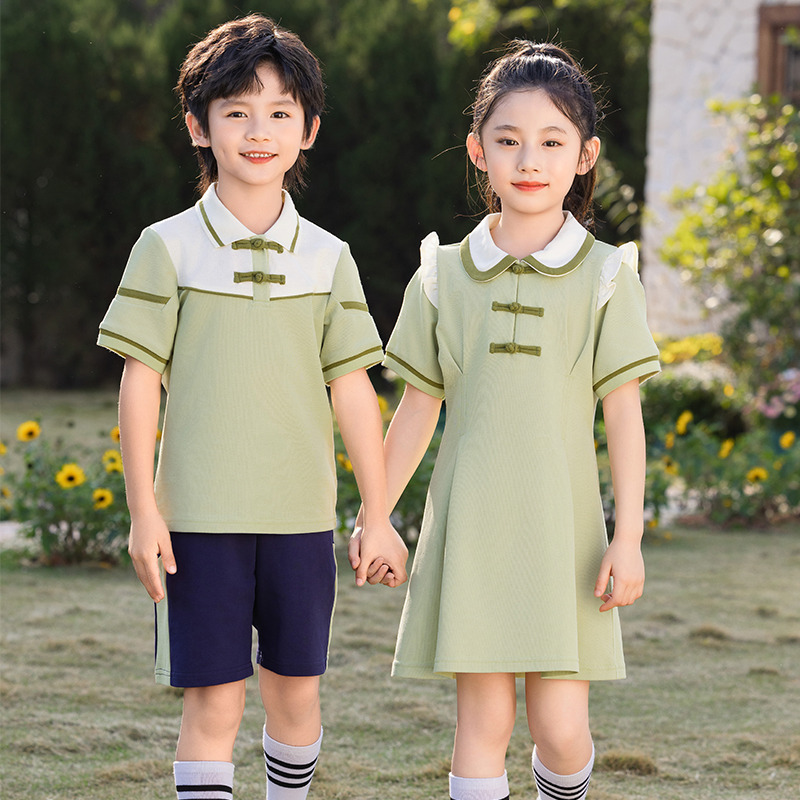 Preschool children's summer uniform, children's college English-style short-sleeved class uniform, primary school uniform, June 1st choir performance uniform