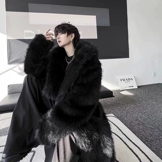 2026抗寒新款秋冬潮流狐狸大衣长款保暖加厚皮草冬季男士外套
