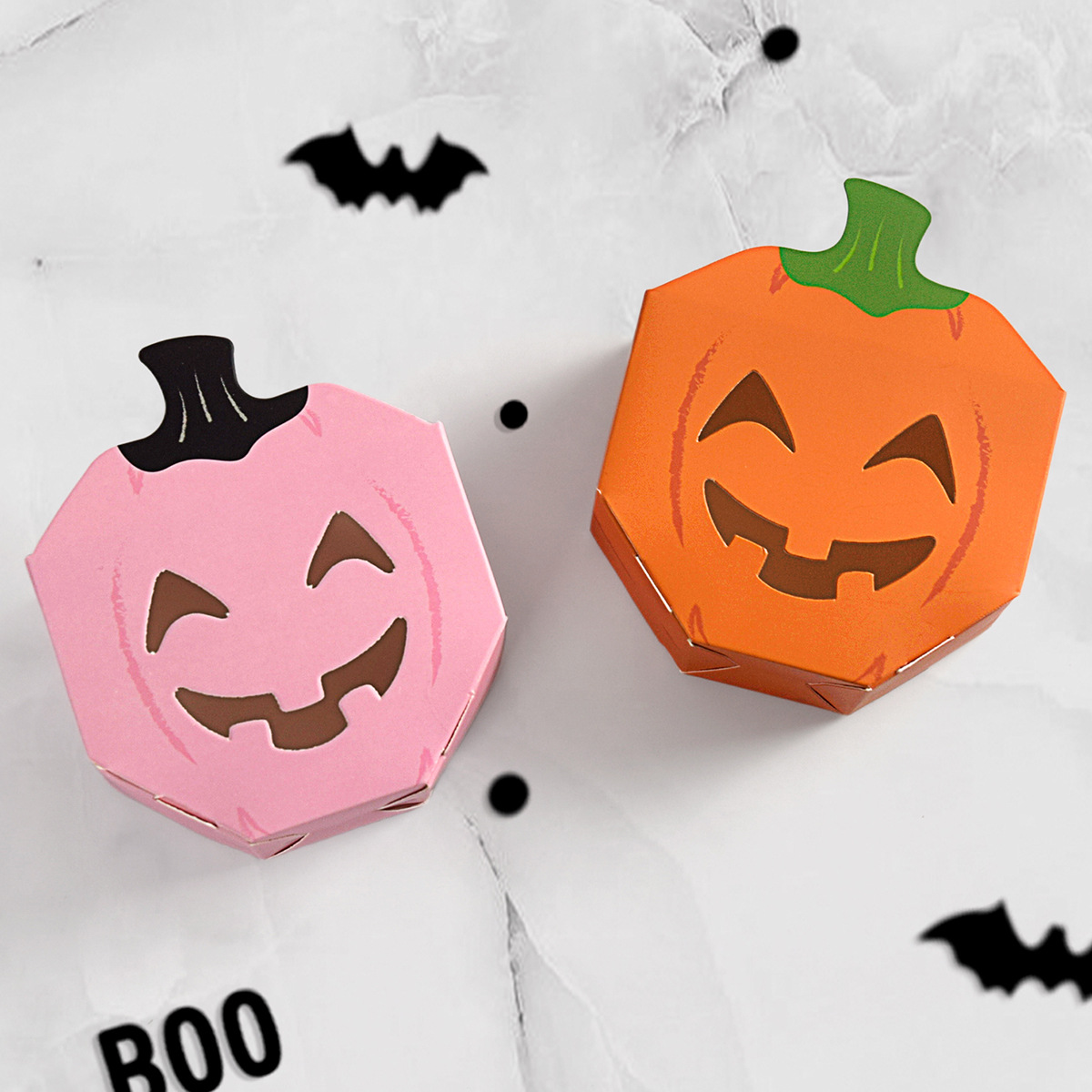 Caja de regalo de galleta de caramelo hueca de calabaza rosa linda original Caja de embalaje de caramelo de punto 10/paquete
