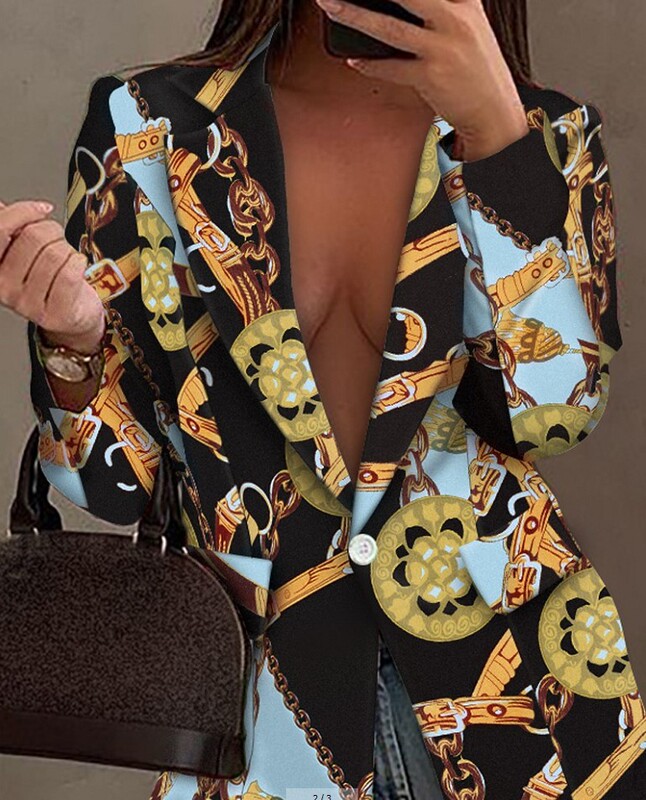 2021 Europe and the United States foreign trade cross-border Women's independent station autumn and winter New long sleeve sexy fashion printed suit jacket