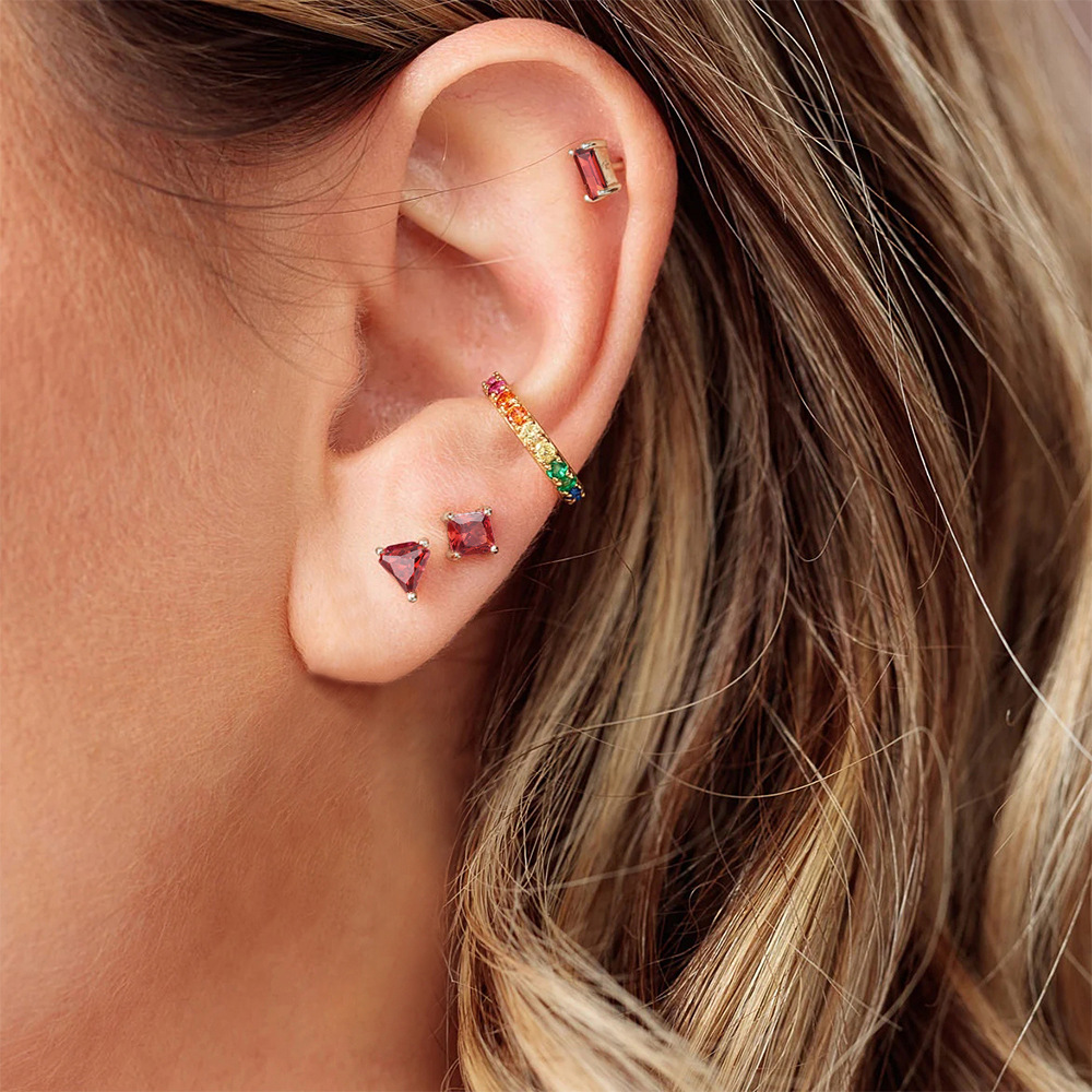 3g Weight Zircon Inlay Material Ear Studs Classification 3 Pieces Set Quantity Daily Occasion 925 Sterling Silver Material Geometric Pattern Women's Gender Plating, Inlay Design Simple Style Style 3 Pieces Set 925 Sterling Silver Zircon Geometric Ear Studs 30