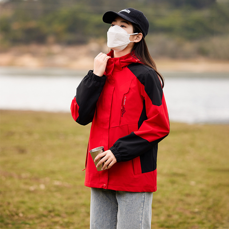 アウトドアマウンテンスタイルカップルスポーツウインドブレーカー単層防風防水ウインドブレーカー女性登山服メンズフード付き取り外し可能|undefined