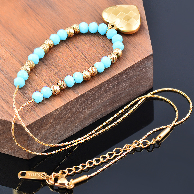 Vacation Heart Shape Artificial Crystal Titanium Steel Pendant Necklace 1 Piece