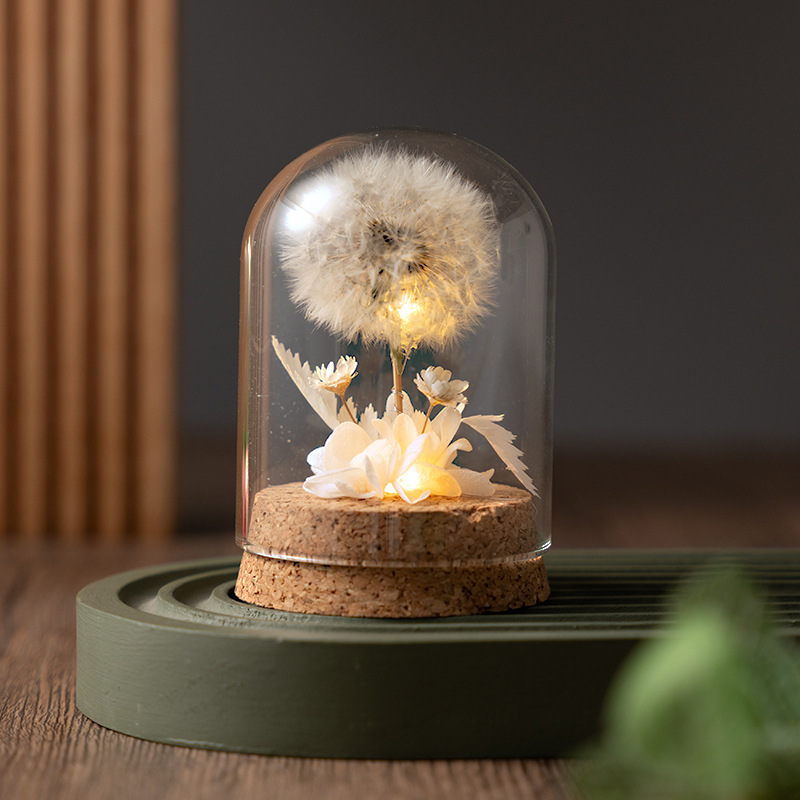 小夜灯蒲公英永生干花束玻璃生日礼物送女朋友情人节教师节礼品|undefined