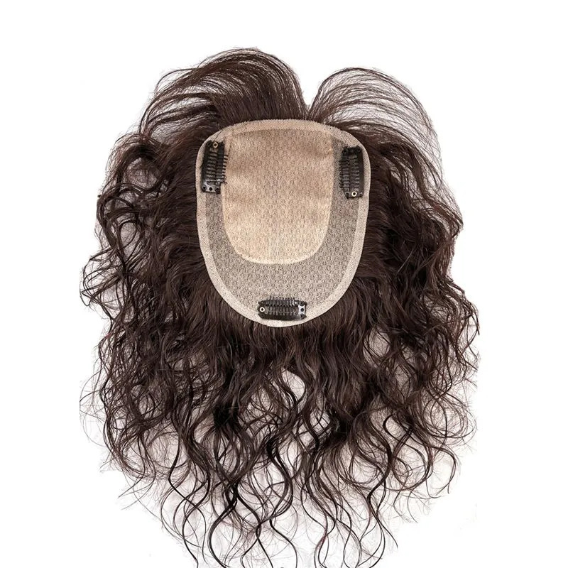 Top Hairpiece Curly Wig Realistic Hair Replacement Block Invisible Gray Hair Cover Wool Curls Volume Increase for Middle-Aged Mothers