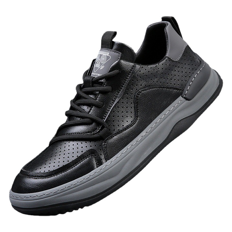 Zapatos de hombre de cuero de estación europea zapatos con agujeros casuales huecos transpirables de suela gruesa para hombres 2025 primavera nuevos zapatos blancos de moda