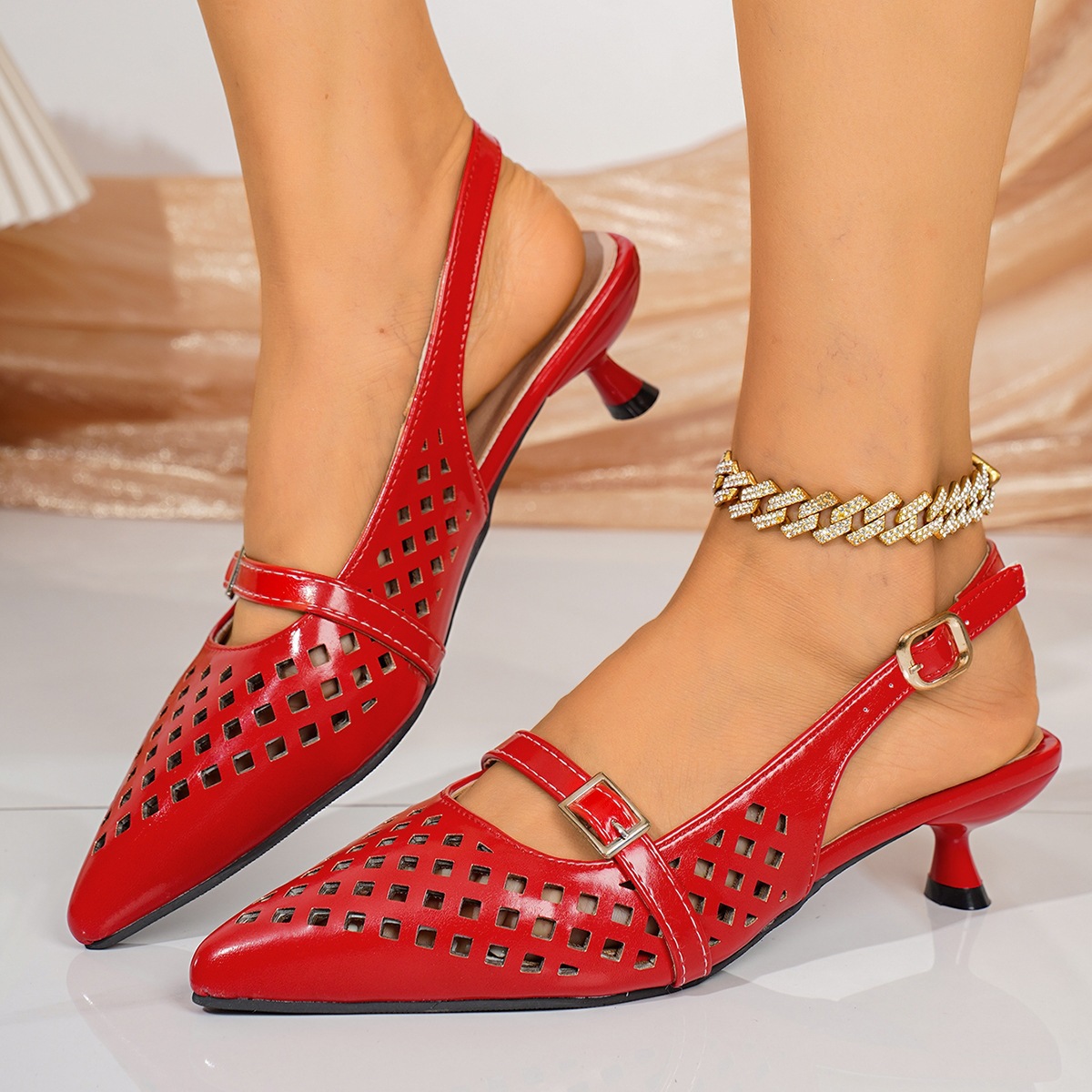 Sandalias Caladas de Tacón Fino Tallas Grandes de Tela y Caucho Transpirable para Mujer image 7