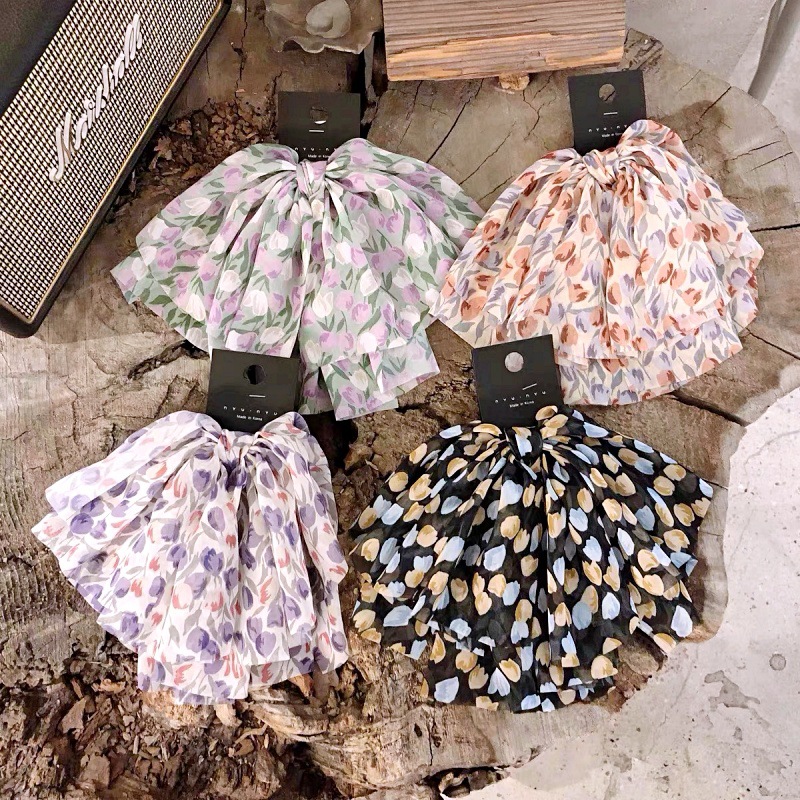 韓版東大門新款～氣質田園碎花網紅後腦勺大版蝴蝶結髮夾彈簧夾子