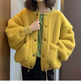 加厚黄色羊羔绒外套女小香风冬季小个子韩系短外套颗粒绒厚款上衣