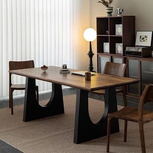 Solid Wood Dining Table Walnut Color Log Living Room Dining Table and Chairs Long Desk Workbench Large Board Integrated Conference Desk