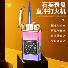 創意多功能帶表直衝打火機個性藍焰可視氣倉高檔禮品打火機可跨境
