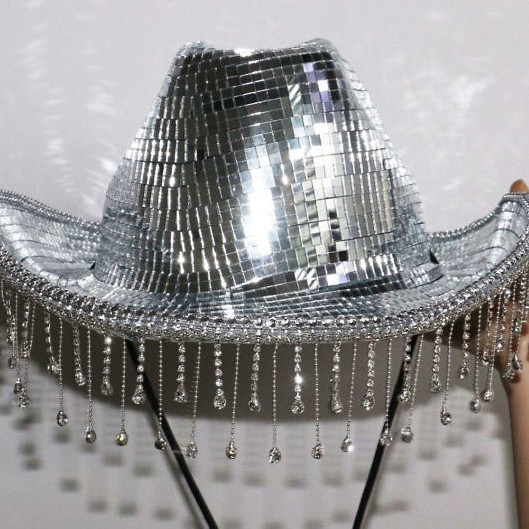 Disco Ball Ball Ball Sombrero de vaquero Espejo plateado Sombrero de fiesta individual Escenario de rol Vestir Sombrero de rol